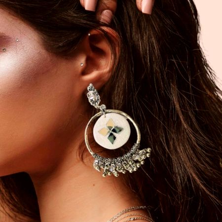 White Oxidized Jhumka Bali Earrings